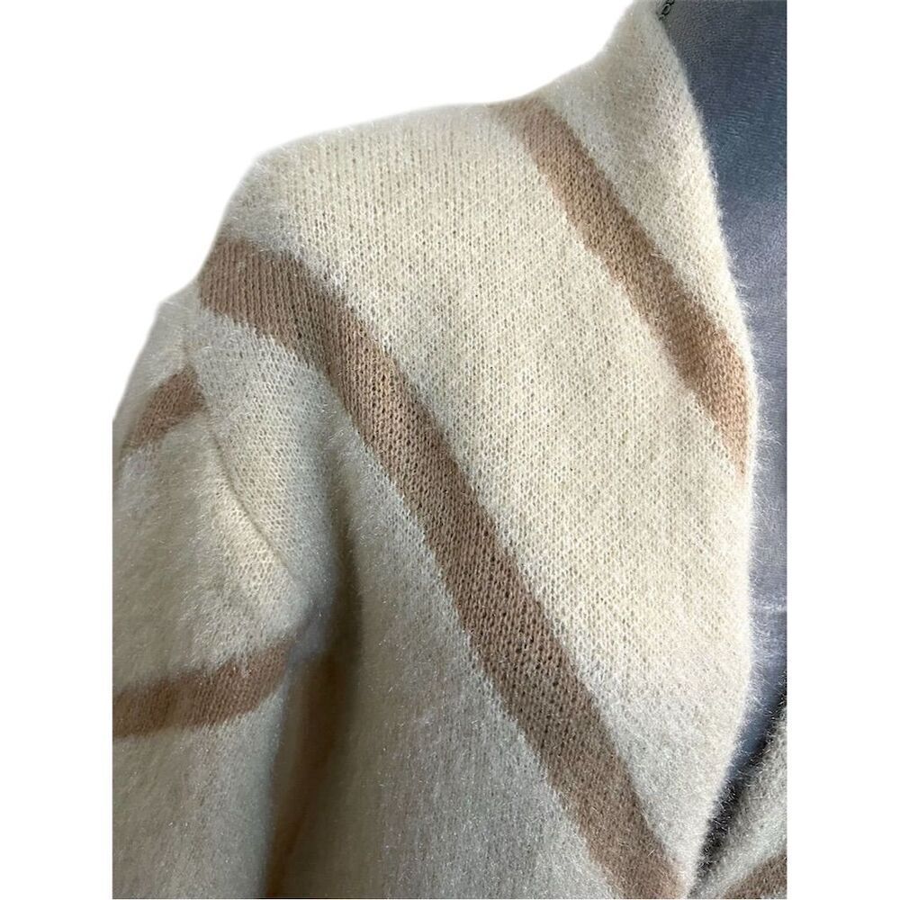 Steve Madden Beige Striped Open Front Cardigan Sweater Duster Fall Cozy Winter - Picture 2 of 12
